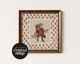 Vintage Santa Square Wall Art Print: Neutral Christmas Cottagecore Download