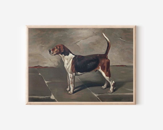 ヴィンテージビーグル犬の絵画｜アンティーク犬のアート｜19世紀の