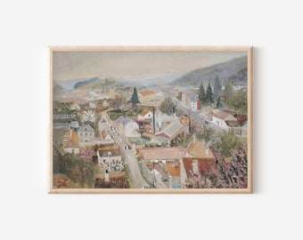 Vintage Cityscape Oil Painting Print | Rustic Aesthetic Decor (Digital Download)