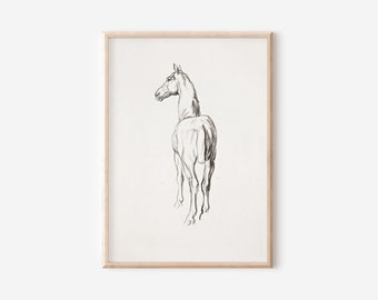 Equestrian Horse Sketch Art Print | Neutral Preppy Wall Decor (Digital Download)