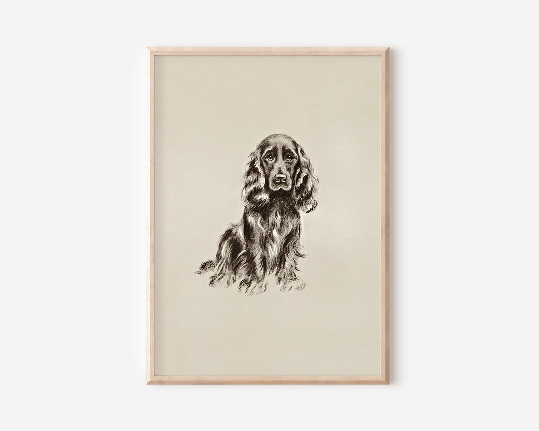Vintage Cocker Spaniel Sketch Printable Neutral Dog Wall Art Download ...