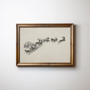 Vintage Santa and Reindeer Printable | Cottage Core Holiday Wall Art | Winter Decor Download | Aesthetic Holiday Wall Art