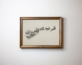 Vintage Santa and Reindeer Printable | Cottage Core Holiday Wall Art | Winter Decor Download | Aesthetic Holiday Wall Art
