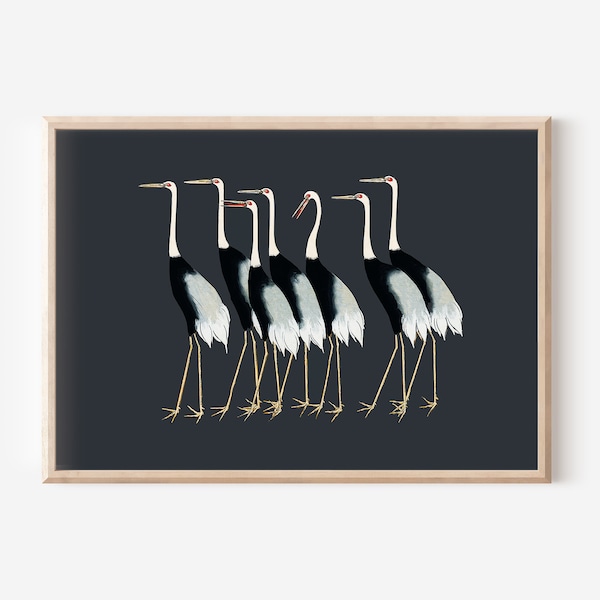 Vintage Bird Wall Art Downloadable Prints | Japanese Crane Print Farmhouse Decor | Coastal Bird Print | Bird Lover Gift