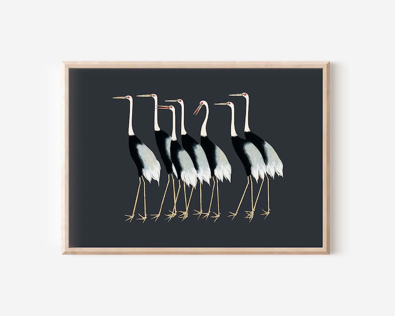 Vintage Bird Wall Art Downloadable Prints | Japanese Crane Print Farmhouse Decor | Coastal Bird Print | Bird Lover Gift image 1