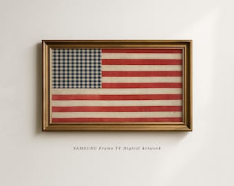 Samsung Frame TV Art | Preppy American Flag Frame TV Art | Fourth of July USA Flag Wall Art | Cottagecore Decor Downloadable Art