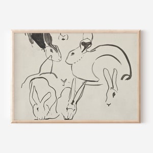 Vintage AFDRUKBAAR kunstwerk | Downloadbare afdrukken | Schets van konijntjes | AFDRUKBARE muurkunst | Digitale downloads | Digitaal kunstwerk