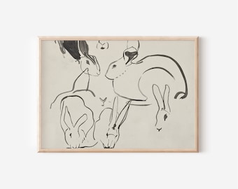 Vintage Bunny Sketch Print | Neutral Nursery Wall Art (Digital Download)