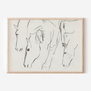 Vintage Equestrian Horse Sketch: Neutral Cottagecore Digital Download Art