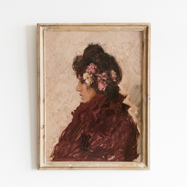 Vintage Woman Portrait Downloadable Print | French Art Print Antique Wall Decor | Side Profile Female Antique Oil Painting