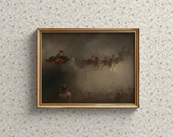 Vintage Santa Oil Painting | Downloadable Christmas Wall Art Print for Cottage Core Decor | Winter Downloadable Art