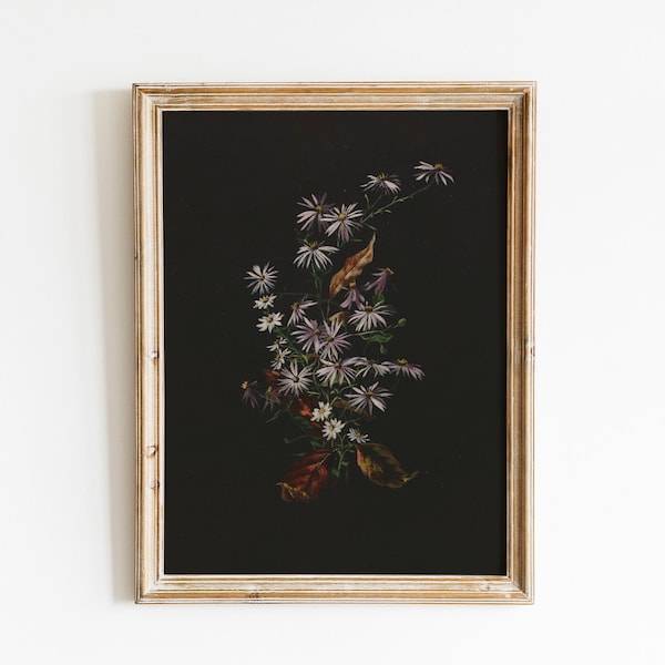 Vintage Botanical Wall Art | Moody Floral Oil Painting | Cottage core Floral Study | Laundry Room Decor Downloadable Art