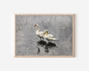 Cottage Core Decor Swan Oil Painting Downloadable Art | Neutral Wall Art Trendy Wall Art | Gallery Wall Print