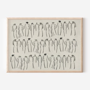 Figure Sketch vintage Dessin Figure Wall Art Impressions téléchargeables d'art mural minimaliste Gentilhomme Antique Impression artistique image 1