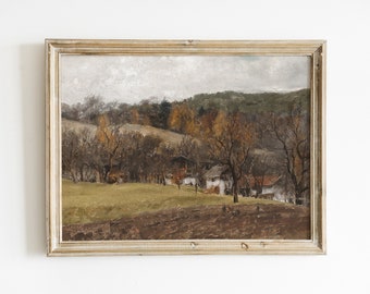 Herfst landschap olieverfschilderij | Vintage herfst rustiek land muur decor | Warme tinten downloadbare prints