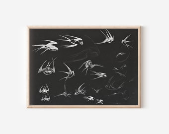 Vintage Bird Sketch Art Print Japanese Wall Art | Barn Swallow Bird Wall Art Farmhouse Wall Art | Downloadable Art