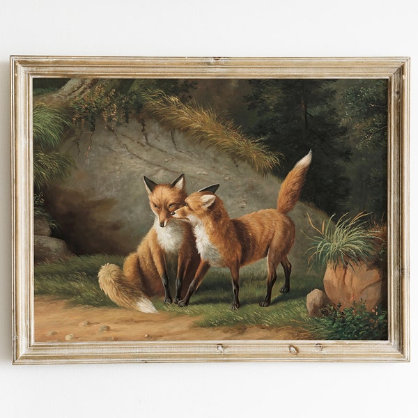 Vintage Fox Oil Painting | Antique Animal Downloadable Print | Modern Farmhouse Decor | Rustic Cottage Core Animal Wall Decor