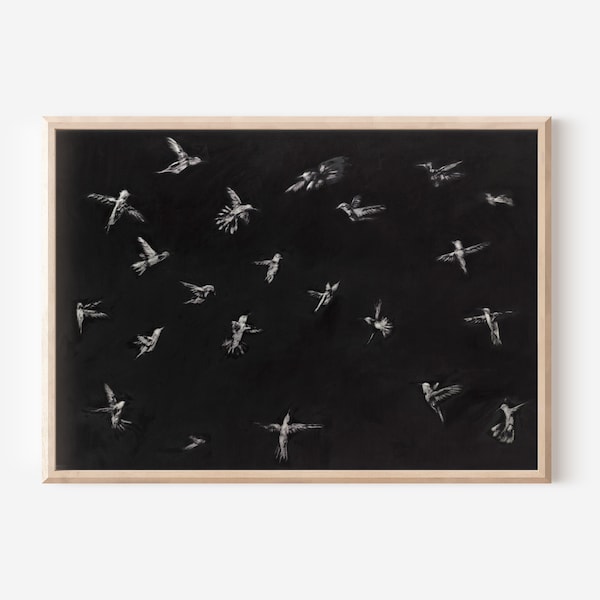 Kolibri Ölgemälde Minimalistische Wandkunst | Vogel-Liebhaber-Geschenk-herunterladbarer Druck | Modernes Bauernhaus Dekor Kinderzimmer Dekor