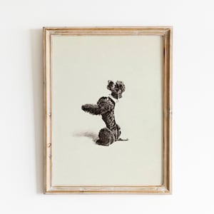 Vintage Pet Portrait Downloadable Print | Vintage Poodle Sketch Wall Art | Dog Illustration Nursery Decor Neutral Wall Art