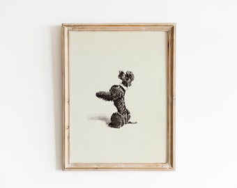Vintage Poodle Sketch | Downloadable Pet Portrait for Nursery Wall Art and Neutral Home Decor | Instant Downloadable Vintage Art