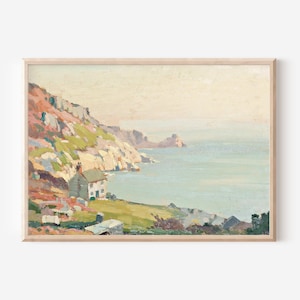 Seaside Art Print | Danish Pastel Art | Vintage Coastal Wall Art | Extra Large Poster Prints | Coastal Farmhouse Wall Decor | Downloads
