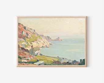 Seaside Art Print | Danish Pastel Art | Vintage Coastal Wall Art | Extra Large Poster Prints | Coastal Farmhouse Wall Decor | Downloads