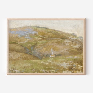 Vintage Landscape Oil Painting Downloadable Print | Cottage Core Decor Neutral Wall Art | Print On Demand Downloadable Art