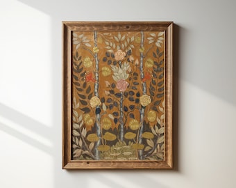 Decoración de pared botánica de arte popular vintage / Pintura al óleo de ramo floral abstracto para descargar para decoración de pared de estilo preppy y estética grandmillennial