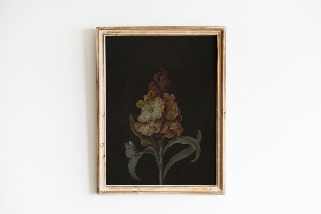 Moody Vintage Dark Academia Flower Print | Dark Floral Still Life Oil ...