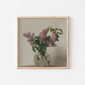 Squared Vintage Floral Oil Painting | Trendy Wall Art Botanical Downloadable Art | Aesthetic Room Decor