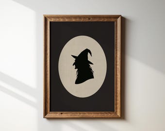 Vintage Witch Wall Art, Witch Silhouette Printable, Halloween Wall Decor, Downloadable Art