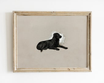 Vintage Black Labrador Dog Wall Art | Antique Dog Painting Digital Prints | Dog Portrait Sketch | Minimalist Farmhouse Decor