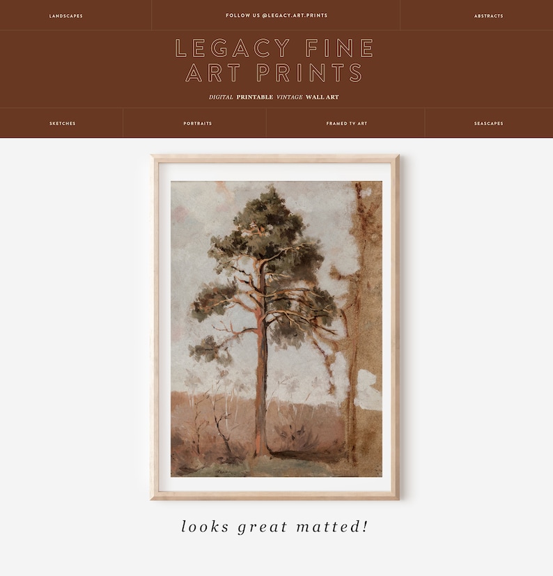 Pine Forest Landscape Oil Painting Vintage Pine Tree Downloadable Print Antique Fall Wall Decor Farmhouse Wall Art image 3