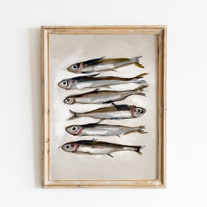 Sardines Downloadable Art | Fish Oil Painting Still Life | Cottage Core Decor Kitchen Wall Art | Trendy Wall Art