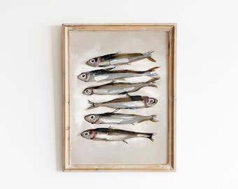 Sardines Downloadable Art | Fish Oil Painting Still Life | Cottage Core Decor Kitchen Wall Art | Trendy Wall Art