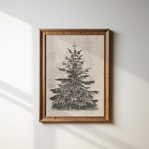 Vintage Christmas Pine Tree Sketch | Cottagecore Downloadable Wall Art for Winter Holiday Decor | Instant Download