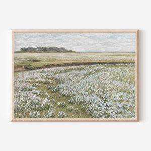 Antique Meadow Oil Painting | Vintage Landscape Print | Country Field Printable Downloadable Art | Neutral Botanical Wall Art