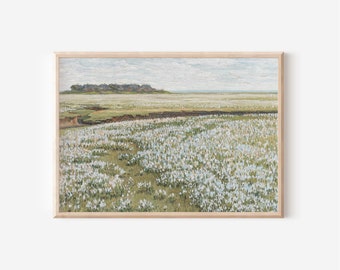 Antique Meadow Oil Painting | Vintage Landscape Print | Country Field Printable Downloadable Art | Neutral Botanical Wall Art