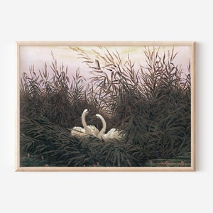 Vintage Swan Printable Wall Art | Print Yourself | Antique Swan Oil Painting Print | Vintage Landscape Print | Neutral Wall Art