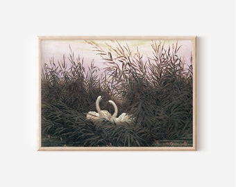 Vintage Swan Printable Wall Art | Print Yourself | Antique Swan Oil Painting Print | Vintage Landscape Print | Neutral Wall Art