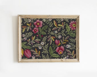 Neutral Holiday Downloadable Art | Vintage Botanical Textile Wall Art | Unique Moody Antique Floral Print