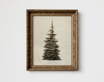 Neutral Christmas Tree Downloadable Art, Vintage Rustic Holiday Decor, Christmas Wall Decor, Large Winter Print