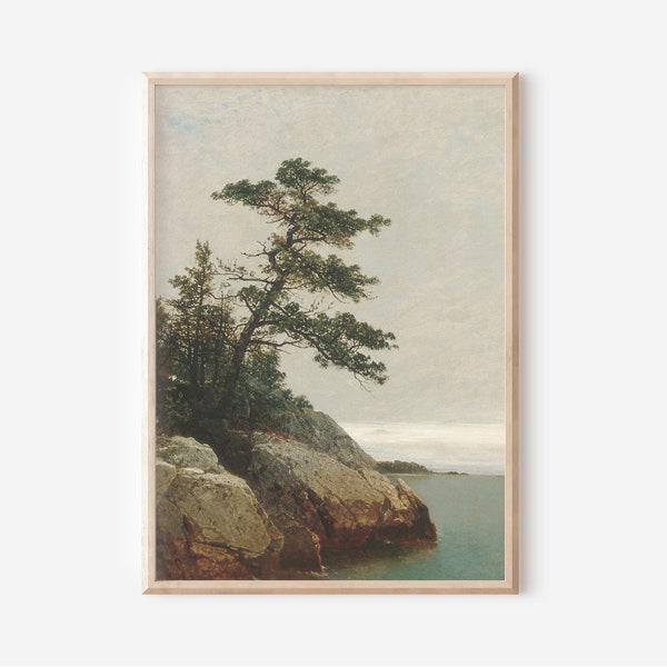 Vintage Pine Tree Print | Coastal Landscape Painting | Rustic Decor Printable Antique Art | Gallery Wall Artwork