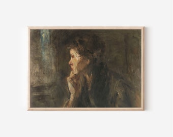 Antique Woman Portrait Printable, Neutral Vintage French Wall Art, Instant Digital Download Decor