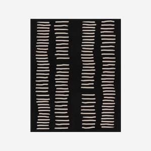 May include: Abstract art print with a black background and white lines arranged in a vertical pattern.