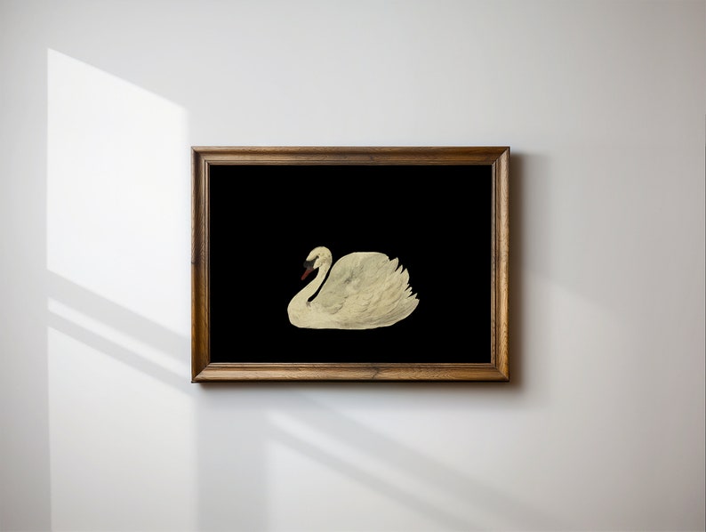 Antique Swan Watercolor Painting Neutral Wall Art Large Wall Art Minimalist Vintage Swan Print Downloadable Prints image 6