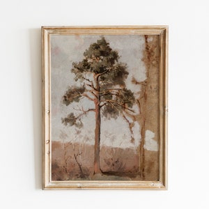 Pine Forest Landscape Oil Painting Vintage Pine Tree Downloadable Print Antique Fall Wall Decor Farmhouse Wall Art image 1