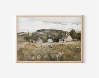 Farmhouse Landscape Oil Painting Print | Vintage Country Artwork (Digital Download)