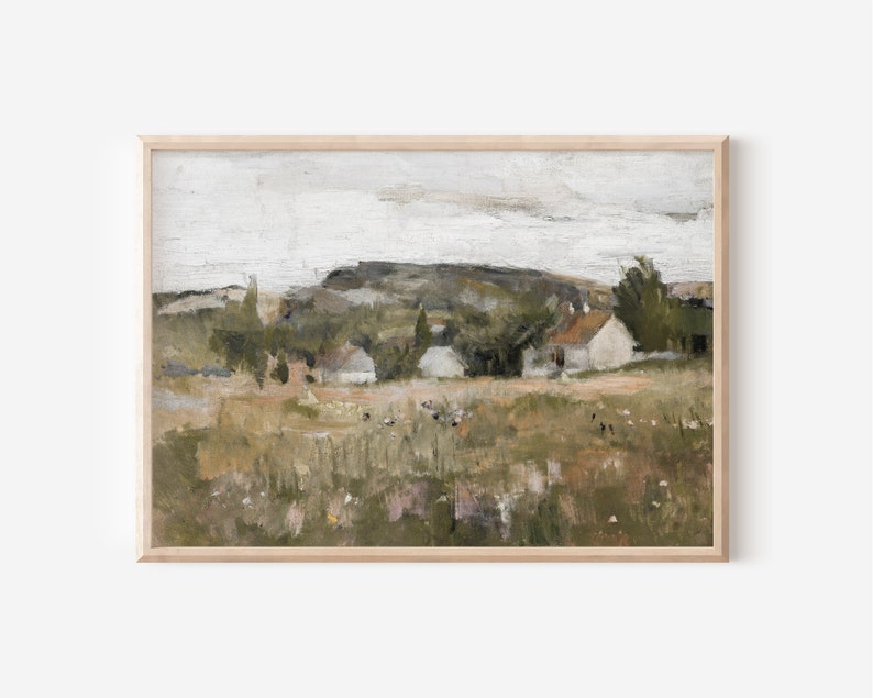 Farmhouse Country Vintage Oil Painting Antique Art Print Large Scale Artwork Printable Art Work Landscape Wall Decor image 1