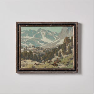 Vintage Western Cowboy Oil Painting Print | Print on Demand Landscape Wall Art | Aesthetic Room Decor | Preppy Wall Art